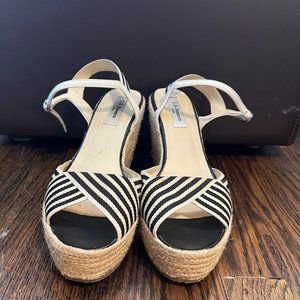 LK Bennett Platform Espadrille Wedges - Black/White Stripe EU37.5 (US Size 7)